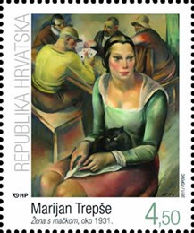 Marijan Trepše, Djevojka s mačkom, oko 1931. (ulje na platnu, 905 mm x 1100 mm), privatno vlasništvo