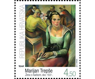 Marijan Trepše, Djevojka s mačkom, oko 1931. (ulje na platnu, 905 mm x 1100 mm), privatno vlasništvo