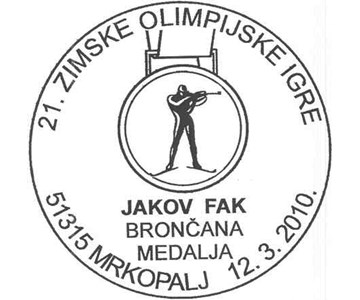 21. ZIMSKE OLIMPIJSKE IGRE<BR>JAKOV FAK<BR>BRONČANA MEDALJA